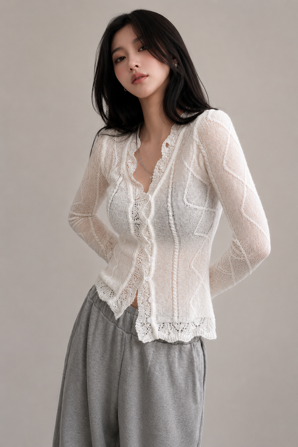 Romantic Sheer Cable Cardigan