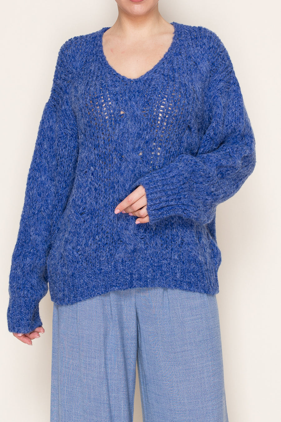 Vivid Cable V-Neck Sweater