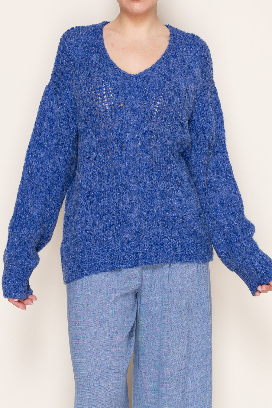 Vivid Cable V-Neck Sweater