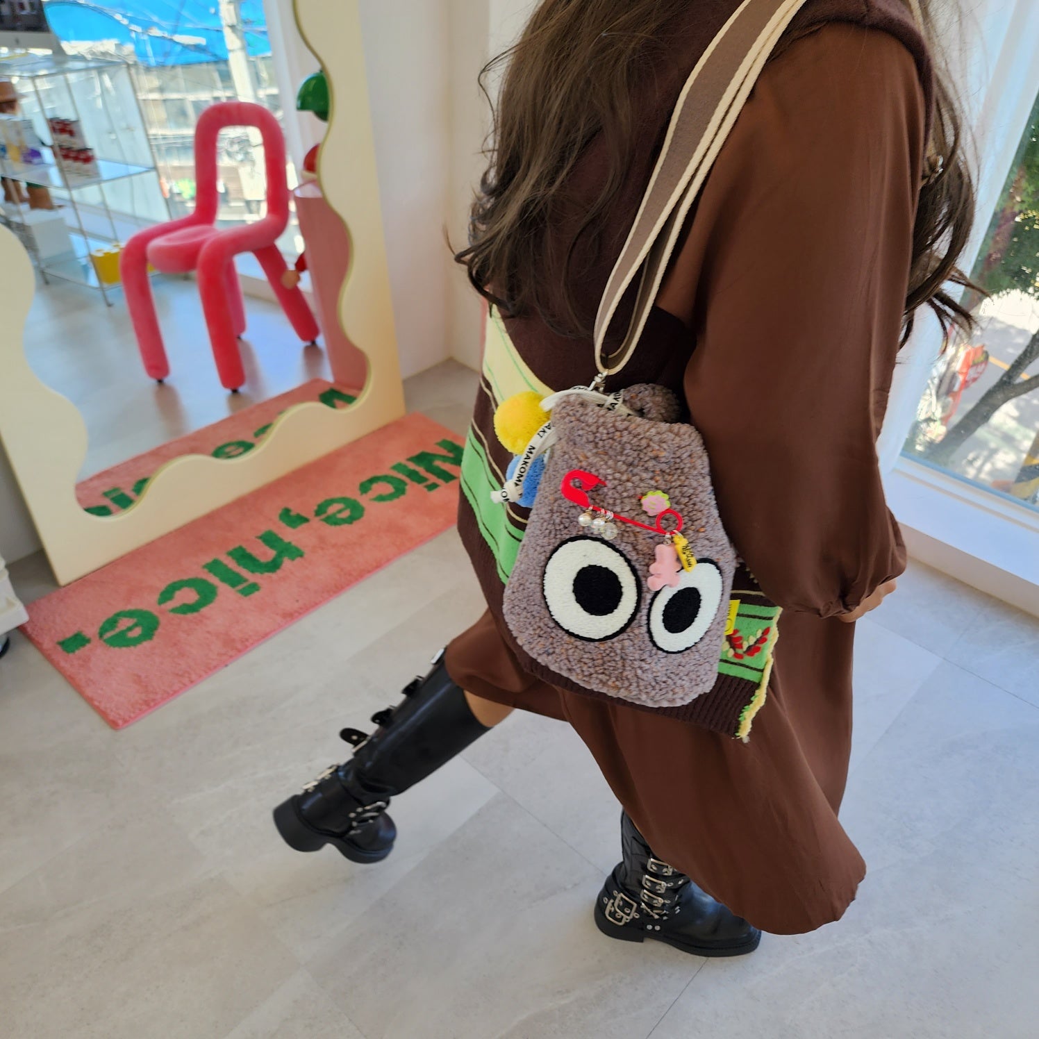 Cozy Sherpa Tote Bag with Chenille Patch & Adjustable Straps