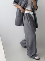 Contrast Line Wide Leg Trousers