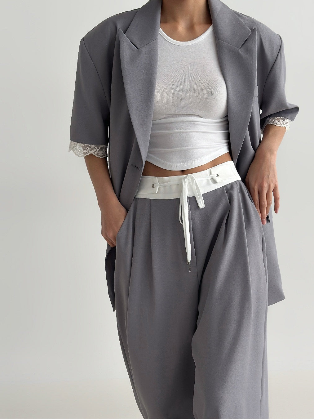Contrast Line Wide Leg Trousers