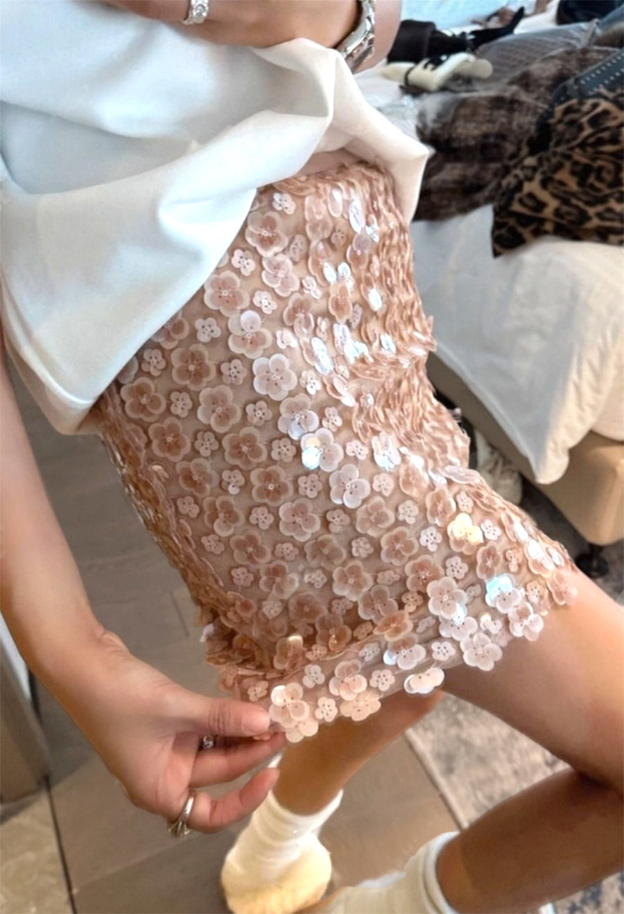 Blossom Spangle Mini Skirt