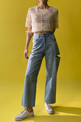 Cropped Lace Cardigan Blouse