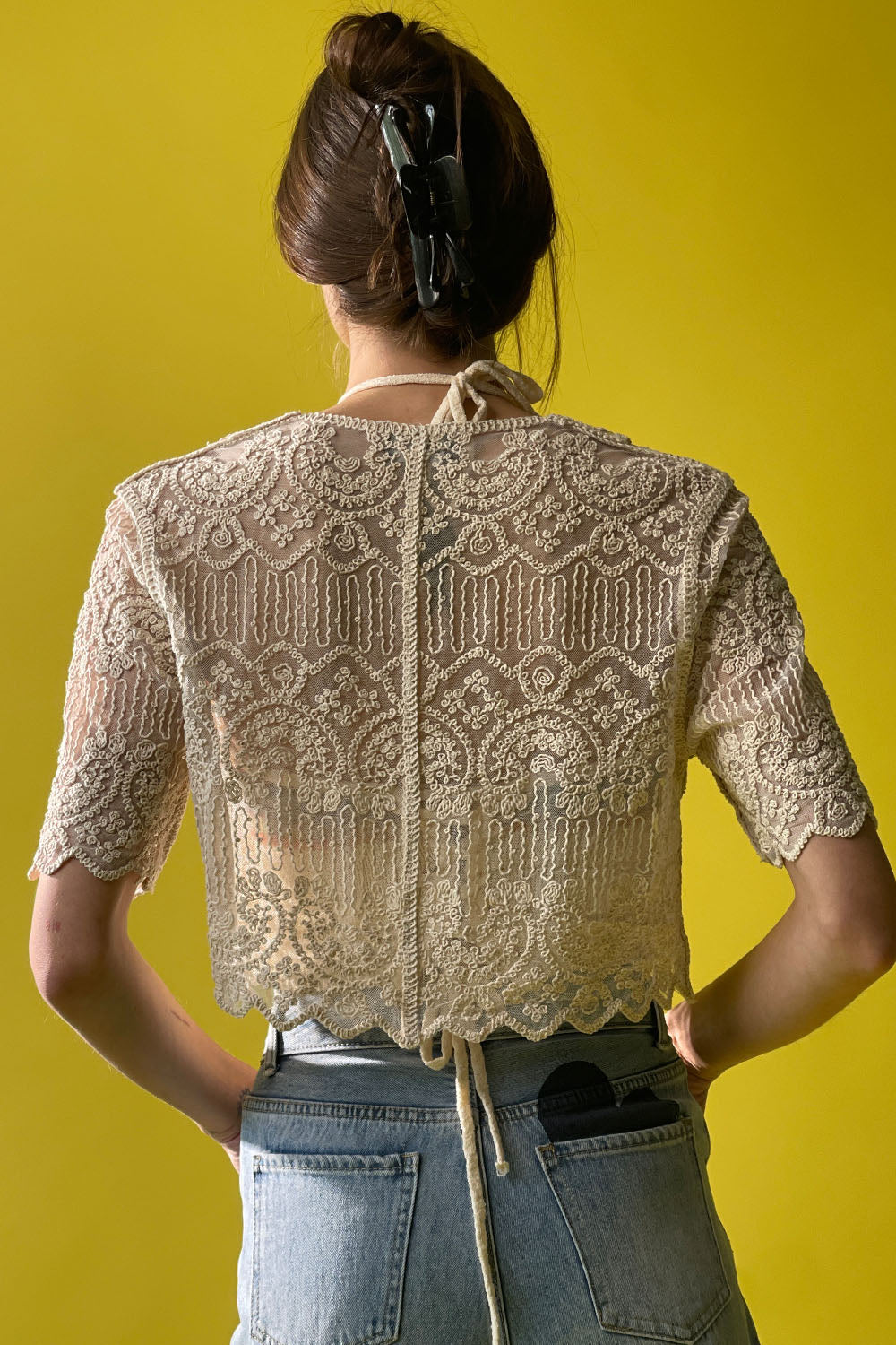 Cropped Lace Cardigan Blouse