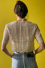 Cropped Lace Cardigan Blouse