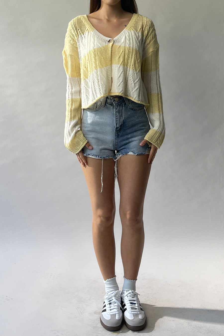 Striped Cable Knit Cardigan