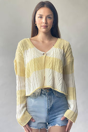 Striped Cable Knit Cardigan