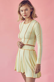 Reverse stitch Long Sleeve Top and Mini Skirt Set