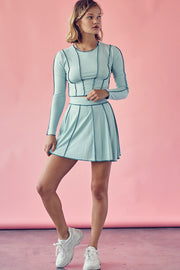 Reverse stitch Long Sleeve Top and Mini Skirt Set