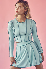 Reverse stitch Long Sleeve Top and Mini Skirt Set