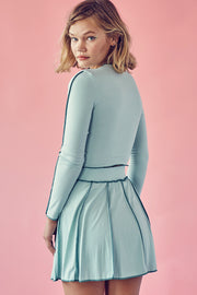 Reverse stitch Long Sleeve Top and Mini Skirt Set
